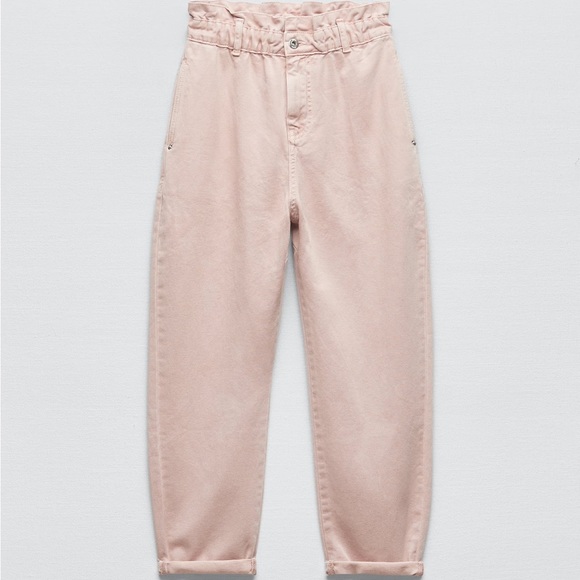 ZARA Pink Jeans Paperbag High Waist Ankle Size 4 - Picture 2 of 6